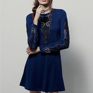 Free People New Romantics Navy Beaded Dress